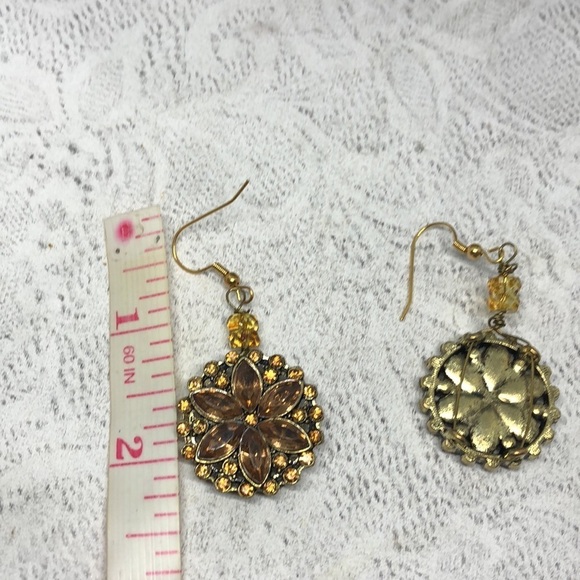 Upcycled artisan dazzling flower earrings formal dressy dangle drop statement. - Picture 4 of 5